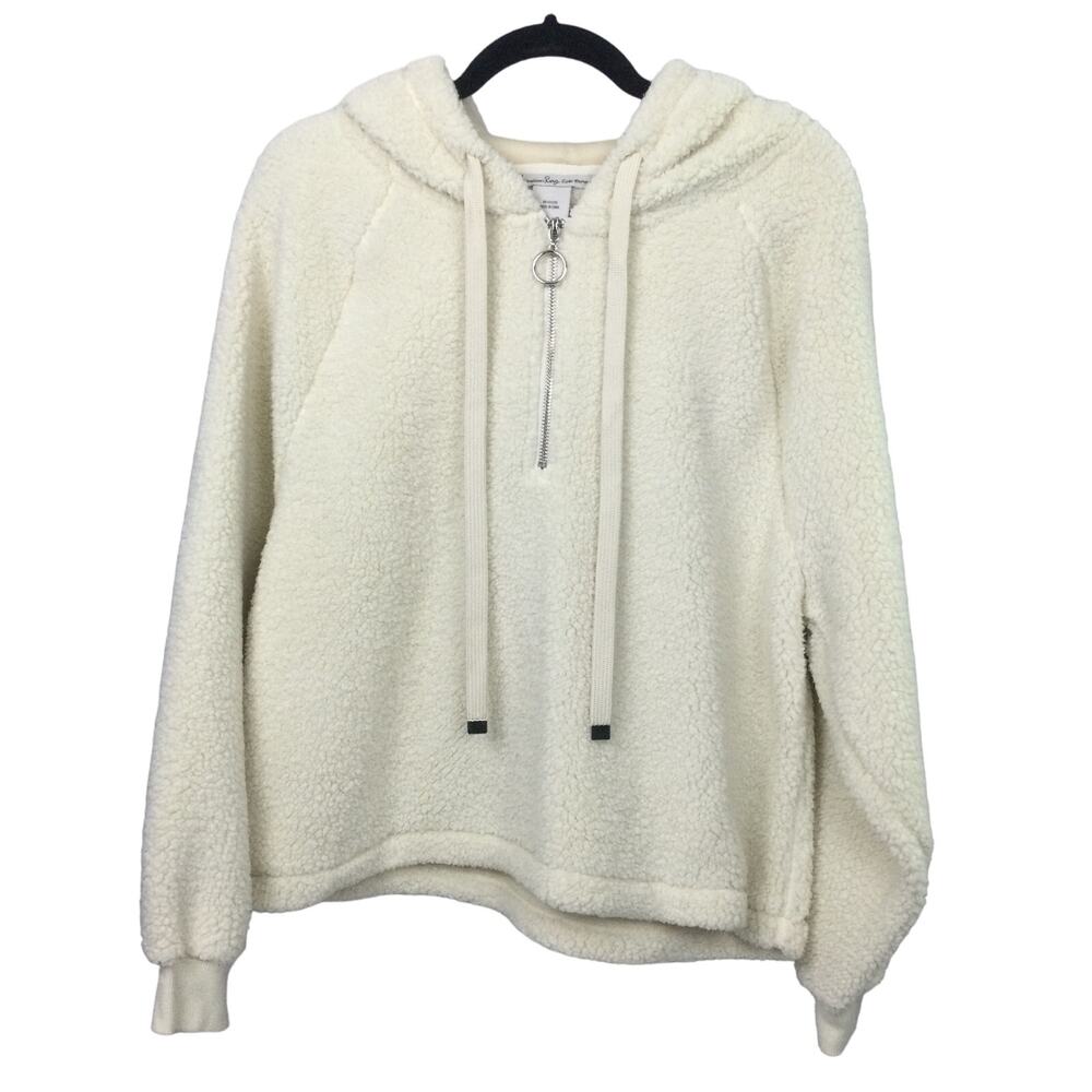 American Rag Cie Women's Soft Cozy Faux Sherpa 1/4 Zip Hooded Cream Pullover XL